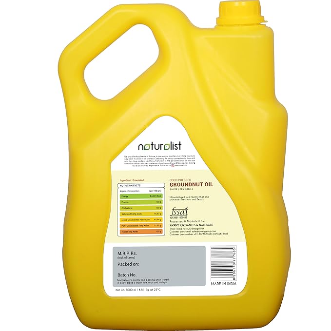 Naturalist Cold Pressed Groundnut/Peanut Oil- Pack of 5 (1 Litre Each)